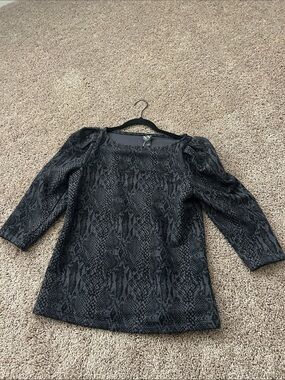 Worthington Black Snake-Print Puff-Sleeve Top
